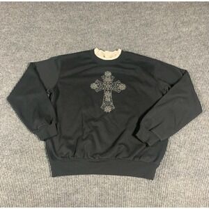 Morning Sun Sweatshirt Womens M Black Pullover Beaded Rhinestone Cross Religious